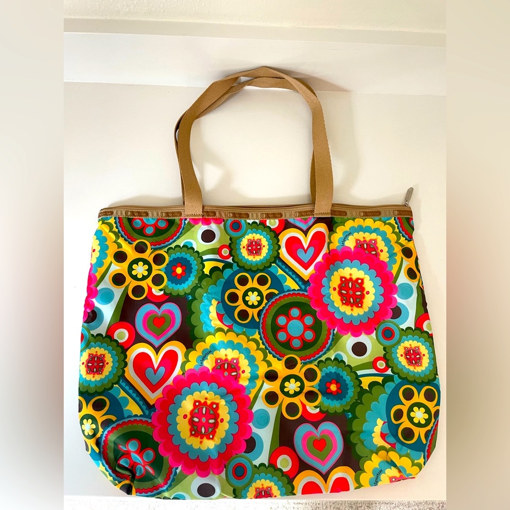 LeSportsac geometric floral and heart nylon tote